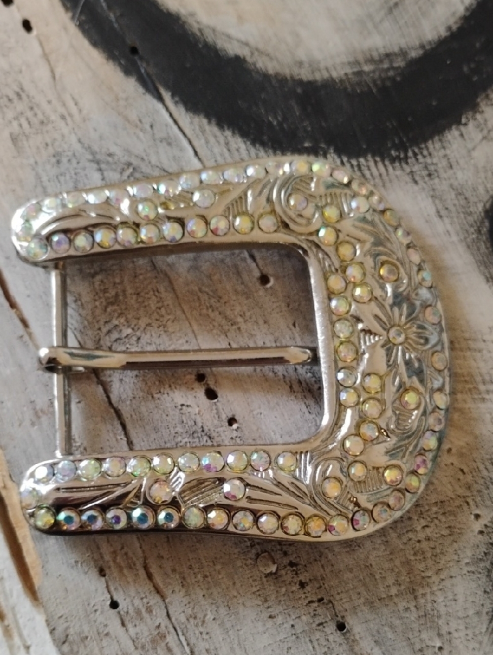 Vintage Iradescent Rhinestone Western Belt Buckle